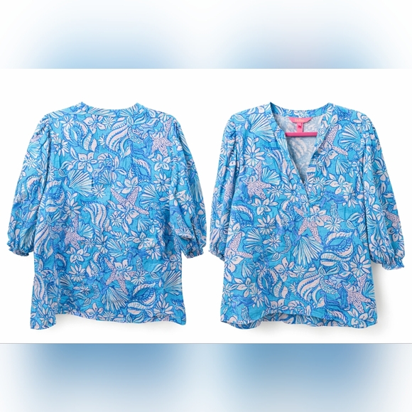 Lilly Pulitzer Mialeigh linen top Sea life print. Size 16 - Picture 3 of 7
